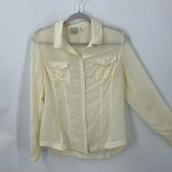 ecru | Tops | Ecru Cotton Silk Blend Button Front Shirt L | Poshmark